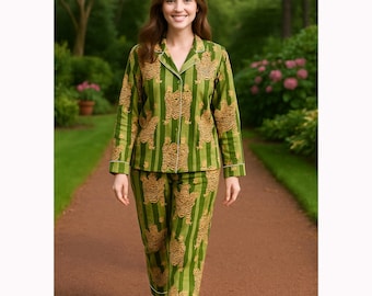 Tiger print Cotton Women PJ Set Comfortable Nightwear Summer Pajama Set  Night Shirt Printed pijamas, Women pajamas Set, gift for her