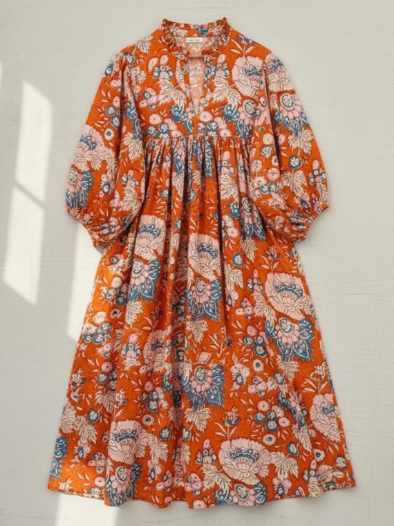 midi boho maternity dress Indian Cotton Block Print Kyra Midi Summer Maxi Boho Maternity Dress for  Women