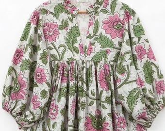 Indische Baumwolle Block Print Kyra Midi Sommer Maxi Boho Umstandskleid für Frauen