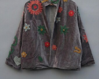 Handmade Velvet Suzani, Green Embroidered Boho Coat, Reversible Velvet Jacket, Bridal , Gifts For Her