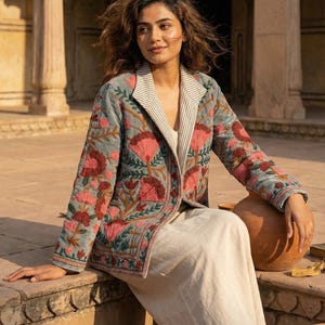 Velvet Suzani Jacket, Hand Embroidered Sujani Jacket, Bohemian Embroidery Reversible Jacket, Blue Jacket, Gifts For Her, Halloween Gifts image 2