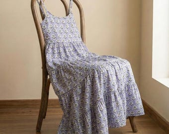 Boho Ärmelloses Sommerkleid New Kyra Midikleid, Minikleid, Floral Long Block Print Kleid