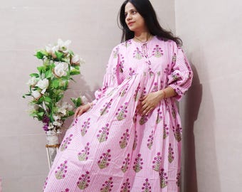 Midikleid, Minikleid, Florales Long-Block-Print-Kleid, Tiefhals-Sommerkollektion