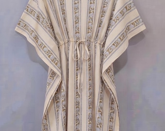 Hand Block Print Cotton Kaftan,  Floral Loungewear Dress