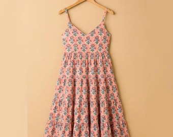 Indische Baumwolle Block Print Kyra Midi Sommer Maxi Boho Umstandskleid für Frauen