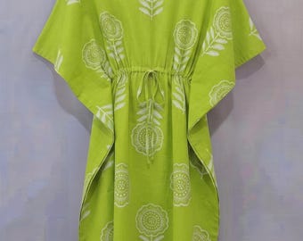 100% Cotton Kaftan, Block Print Kaftan, Nightwear Sleepwear Cotton Maxi Dress, Cotton Beach Dress, Womens Kaftan