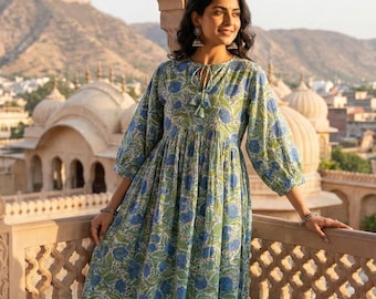 Sukienka Kyra Midi Summer Maxi Boho z nadrukiem w indyjskim stylu bawełnianym dla kobiet