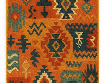 Dywan kilimowy tkany ręcznie | Geometryczny akcent w stylu plemiennym z południowego zachodu