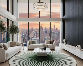 Hand-Tufted Round Rug | Green Sunburst NZ Wool Carpet