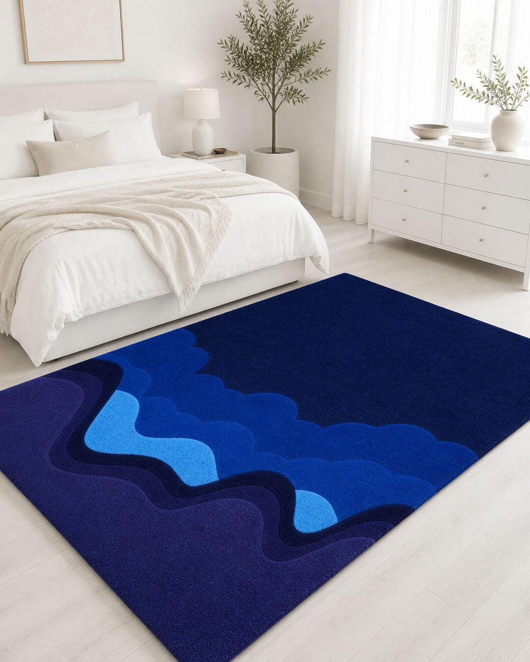 Handtufted Wool Ocean Wave Rug, Blue Gradient Abstract Area Carpet - Etsy