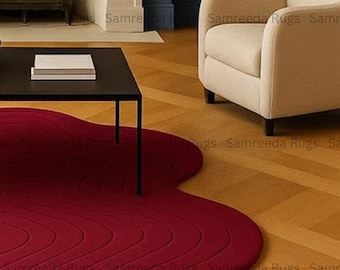 Modern Red Abstract Area Rug | Wavy Designer Carpet