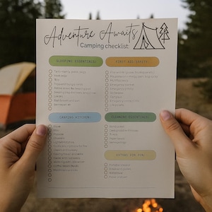 Camping Package including essentials checklists, food plan, journal, activities and adventure sticker.
