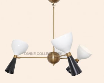 Mid Century Modern Brass Chandelier: 3 Arm-Light Italian Sputnik Style