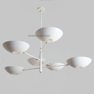 Modern Raw Brass Sputnik Chandelier • Minimalist Pendant Light Fixture • Mid-Century Inspired Ceiling Lighting • 6-Arm Hanging Lamp