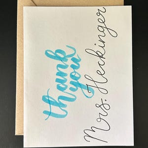 Tarjeta de agradecimiento con caligrafía personalizada escrita a mano, nota de agradecimiento cursiva / caligrafía personalizada dibujada a mano, arte y tarjetas de felicitación