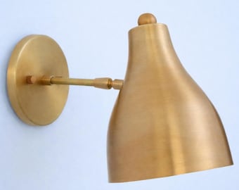 Brushed Brass Wall Sconce, Adjustable Arm, Modern Bedside Lamp