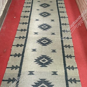 Handwoven Wool Jute Kilim Runner: Black Woven Rug, Custom Size