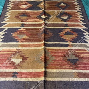 Handmade Wool Jute Kilim Rug: Bohemian Dhurrie Area Rug