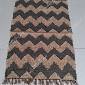 Black Wool Jute Kilim Rug: Bohemian Flatweave Dhurrie, Custom Size