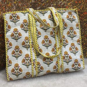 Bolsa de algodón estampada, ecológica, sostenible, resistente, para uso diario, estilo bohemio, hecha a mano, acolchada, para supermercado, Jaipur