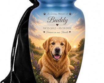 Personalized Pet Urn, Custom Dog Memorial Keepsake, Aluminium Cremation Urn (Large 200 Cubic Inches)