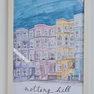 Ilustración de acuarela pastel de Notting Hill, impresión A4, sin marco