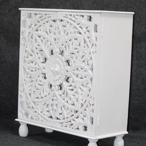 Carved Mango Wood Bedside Cabinet: Boho White Nightstand