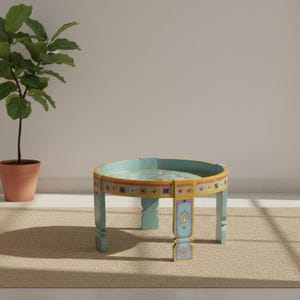 Hand-Painted Mango Wood Coffee Table: Indian Art Centerpiece