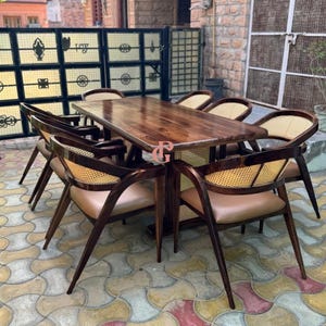 Wooden Dining Set, Sheesham Wood Dining Table ,Rattan Home Décor Polished Dining Table With Chair. Handicrafts Furniture