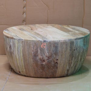 Wooden Coffee Table , Round Drum Cocktail Table For Home Decor, Mango Wood Damru Table ,Side Table ,Dining Table