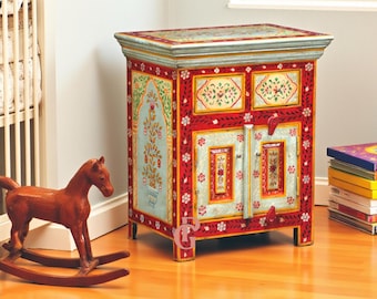 Hand-Painted Floral Nightstand | Indian Boho Bedside Cabinet