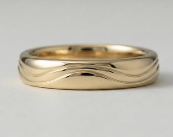 14K Welle gebogener Minimal Ring in Gold & Metall Varianten, Comfort Fit Unisex Ehering, Stapeln Jahrestag Versprechen Geschenk für Sie