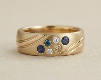 14K Familie Birthstone Gravierte Band in Gold & Metall Varianten, Benutzerdefinierte Multi Edelstein Ring, personalisierte Familie Ring Geschenk, Moderne Unisex Band