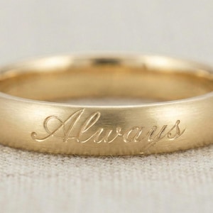 10K Gouden Always Ring — Gegraveerde ring met sierlijke letters | Gepersonaliseerde naamring | Ring met eigen tekst | Jubileumcadeau voor hem/haar