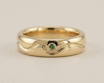 14K Celeste Wave Geburtsstein Ring in Gold & Metall Varianten, benutzerdefinierte Birthstone Band für die Familie, minimale Welle Ehering Geschenk für Sie und Ihn