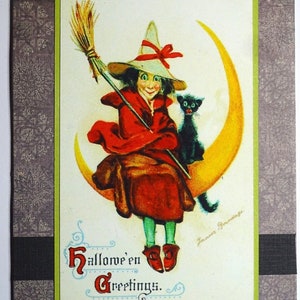 Handmade Greeting Card, Halloween, Witch on the Moon