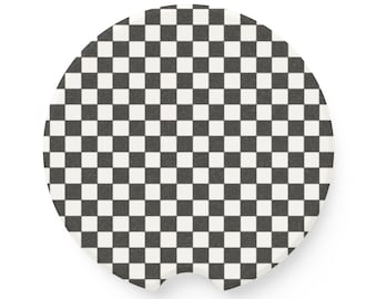 Sottobicchiere per auto in pietra ollare - classico a scacchi