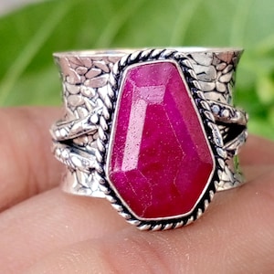 Hexagon Ruby Spinner Handmade Gemstone 925 Sterling Silver Ring, Women Designer Christmas Gifts Ring,