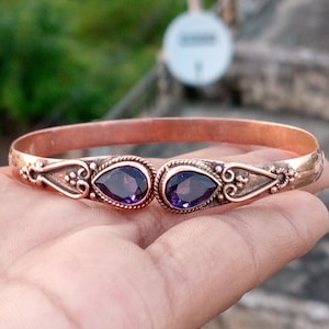 Reines Kupfer handgemachte Edelstein Amethyst verstellbare Armreif, Designer Frauen Jahrestag Weihnachtsgeschenke Armreif,