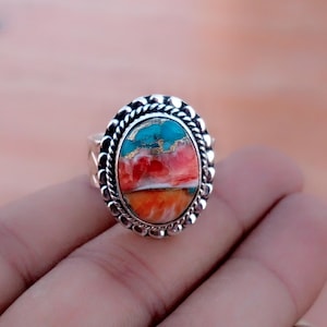 Oyster Copper Turquoise Ring: Handmade 925 Sterling Silver Gemstone
