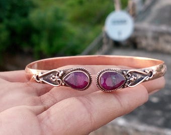 Handmade Copper Bangle: Ruby Gemstone Bracelet