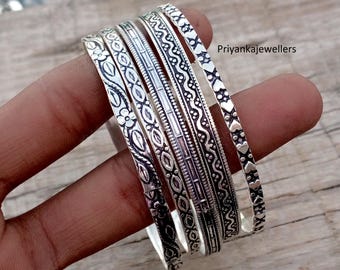 Conjunto de 5 brazaletes, brazalete de plata de ley 925, brazalete martillado, brazalete de boda, brazalete de diseño, brazalete para 5 días, brazalete clásico, joyería para mujer