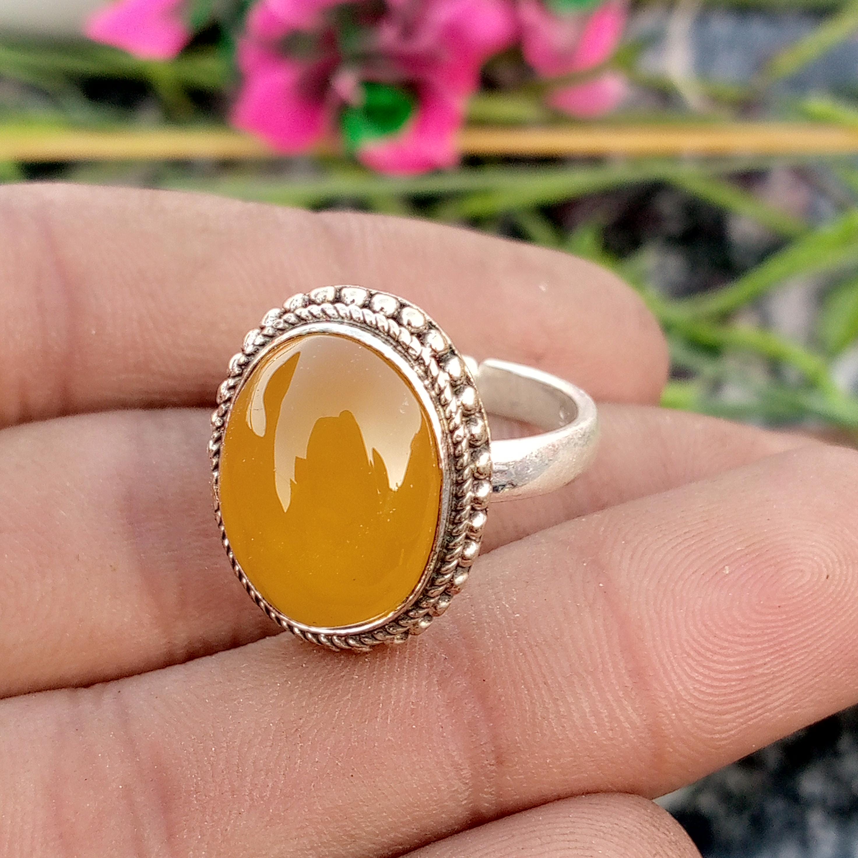 Yemeni Aqeeq Yellow Handmade Gemstone Statement 925 Silver Women