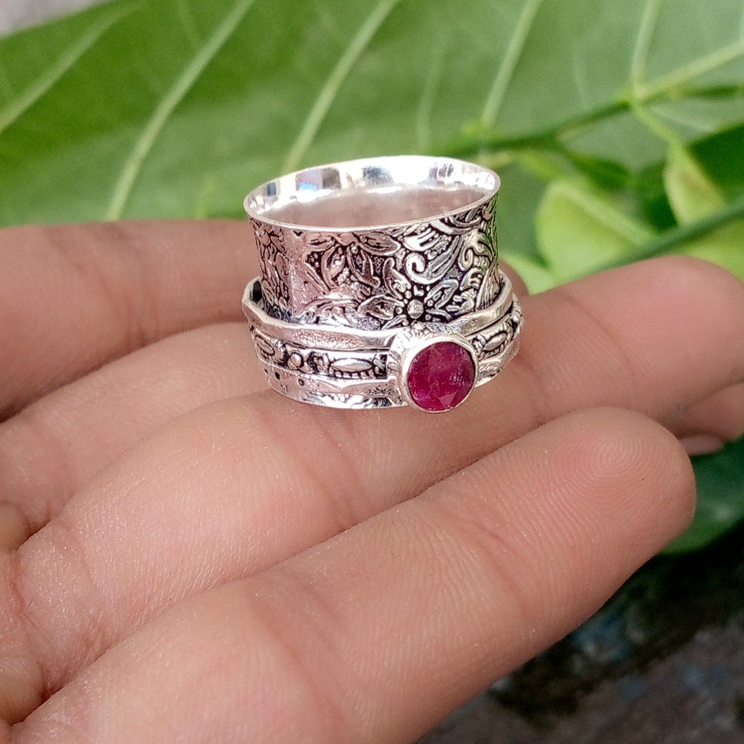 Rubymotion Spinner Rings Handmade Sterling Silver Ruby Spinner Ring: Women's Gemstone Band - Etsy