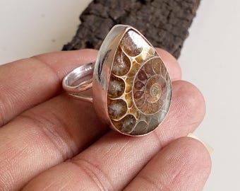 Ammonit Edelstein Ring, 925 Sterling Silber, handgemachter Frauenring, Partyware Ring, Designer Ring, modischer Ring, schicker Ring,
