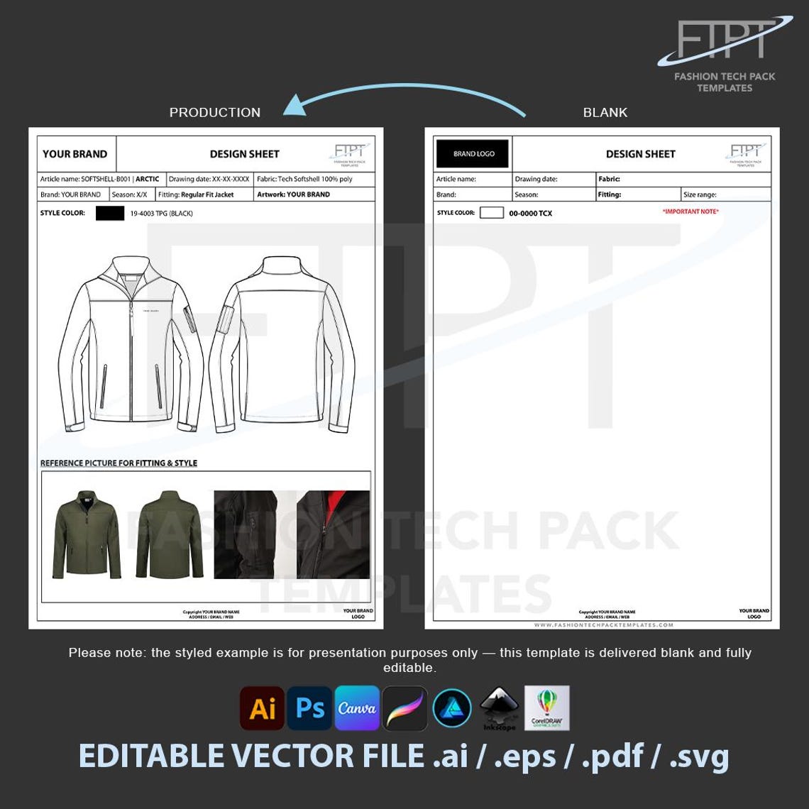 Editable Clothing Tech Pack Template: Vector CAD Layout (ai, Eps, Pdf ...