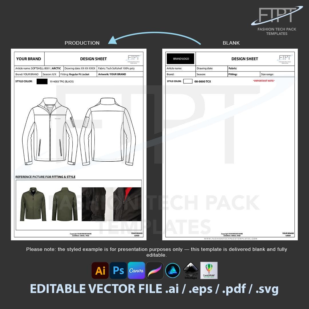 Editable Clothing Tech Pack Template: Vector CAD Layout (ai, Eps, Pdf ...