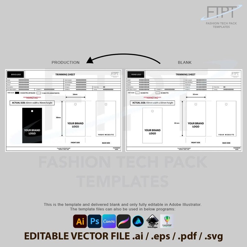 Editable Fashion Tech Pack Template Clothing Design Spec Sheet (ai, Eps ...