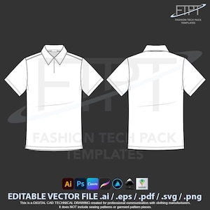 Modèle tech pack polo zippé maquette CAD vectorielle Ai Eps Pdf Svg Png