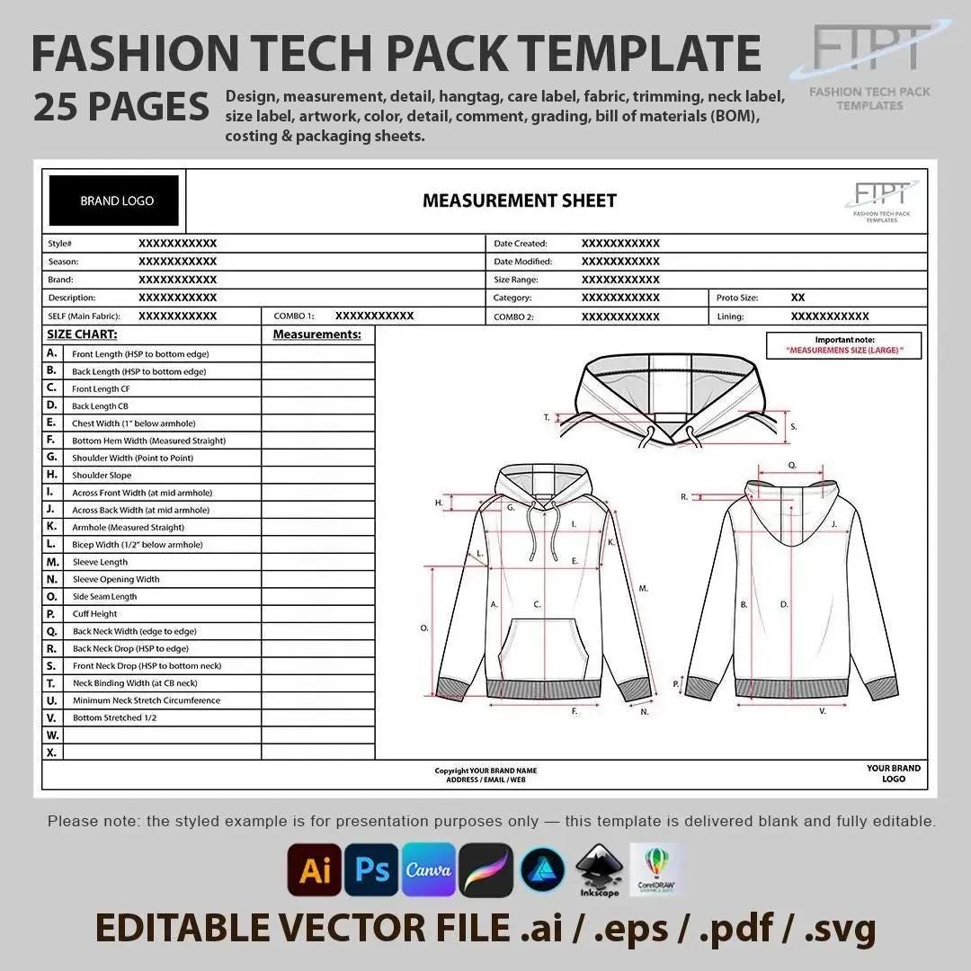 Tech Pack Template: Editable PDF for Apparel Design - Etsy